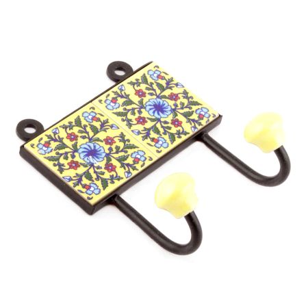 Yellow And Turquoise Wheel Flower Ceramic Tiles Hooks